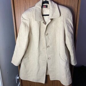 Alorna Wool Blend Car Coat Womens L Cream Vintage Button‎ Front Made in USA